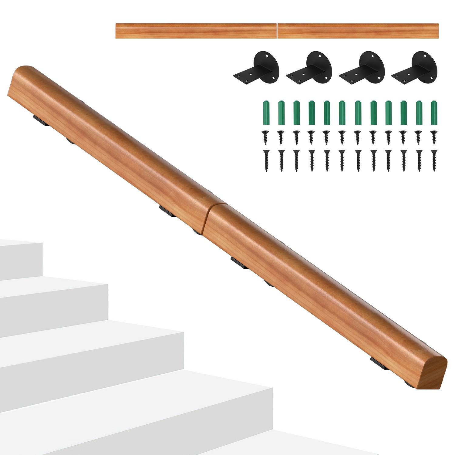 Wandhandlauf Kiefernholz 120 cm, Ø5 cm, verbindbar zu einem Handlauf, rutschhemmender Treppenhandlauf für Flur Bad