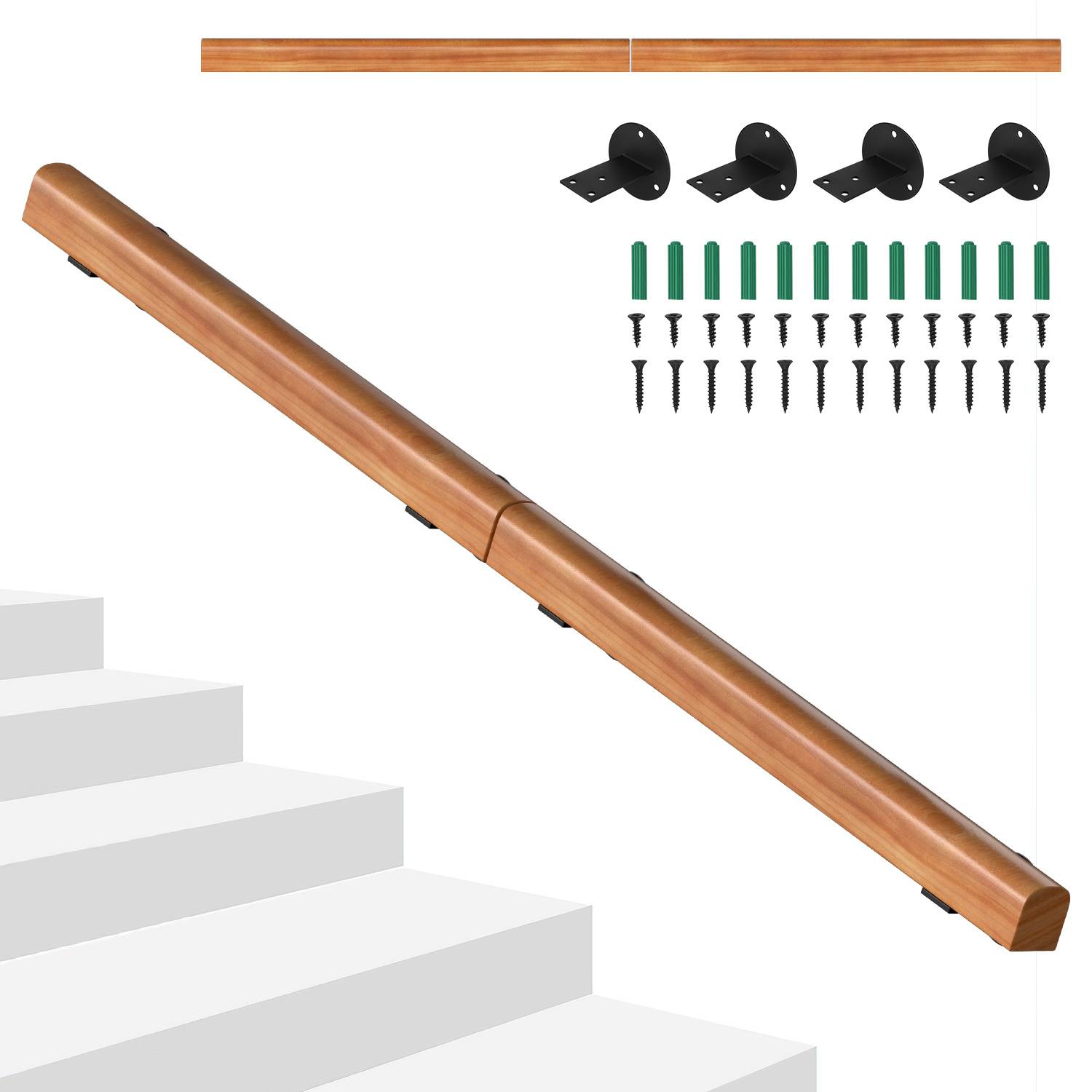 Wandhandlauf Kiefernholz 150 cm, Ø5 cm, verbindbar zu einem Handlauf, rutschhemmender Treppenhandlauf für Flur Bad