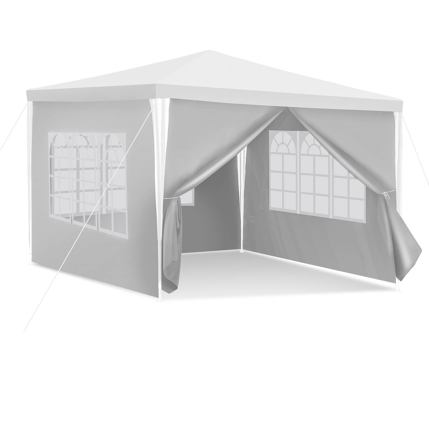 Pavillon 3 x 3 m Weiß Gartenpavillon mit Seitenteilen Partyzelt Stecksystem