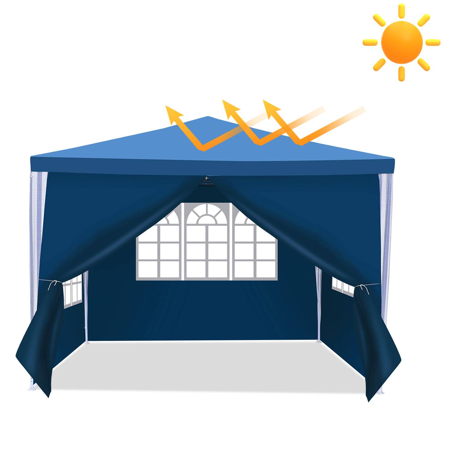 Gartenzelt 3x3m Pavillon mit PE Plane UV Schutz wasserdicht Festzelt für Terrasse und Outdoor Party Blau