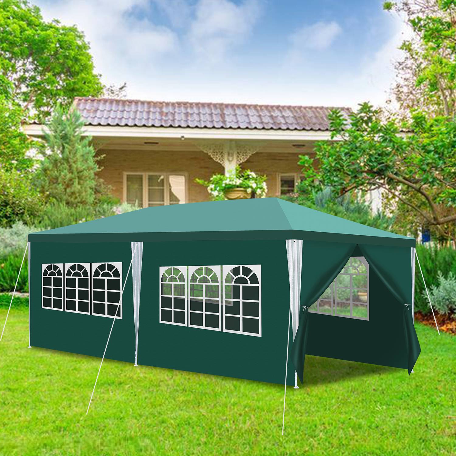 Pavillon 3 x 6 m Grün Partyzelt Gartenpavillon mit Seitenteilen Stecksystem