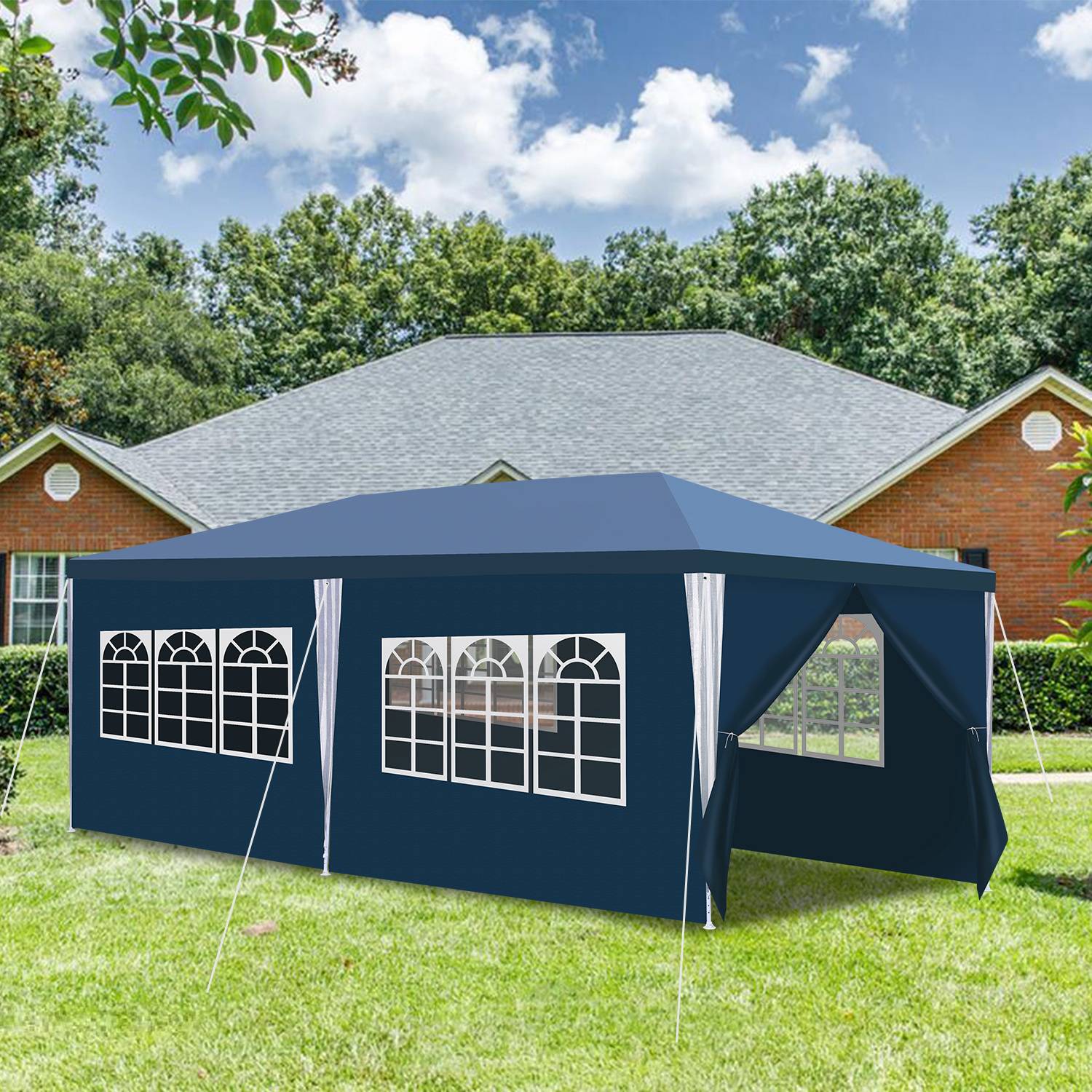 Pavillon 3x6 m Blau Gartenpavillon Partyzelt mit Seitenteilen für Garten Camping