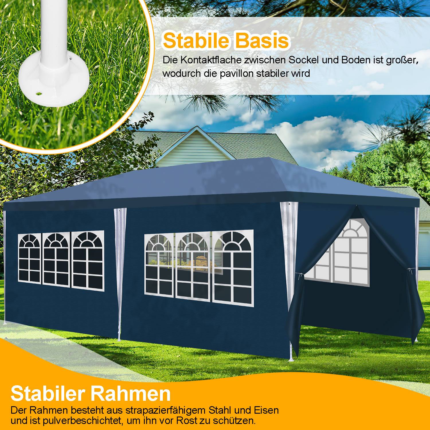 Pavillon 3 x 6 m Blau Partyzelt Gartenpavillon mit Seitenteilen Stecksystem