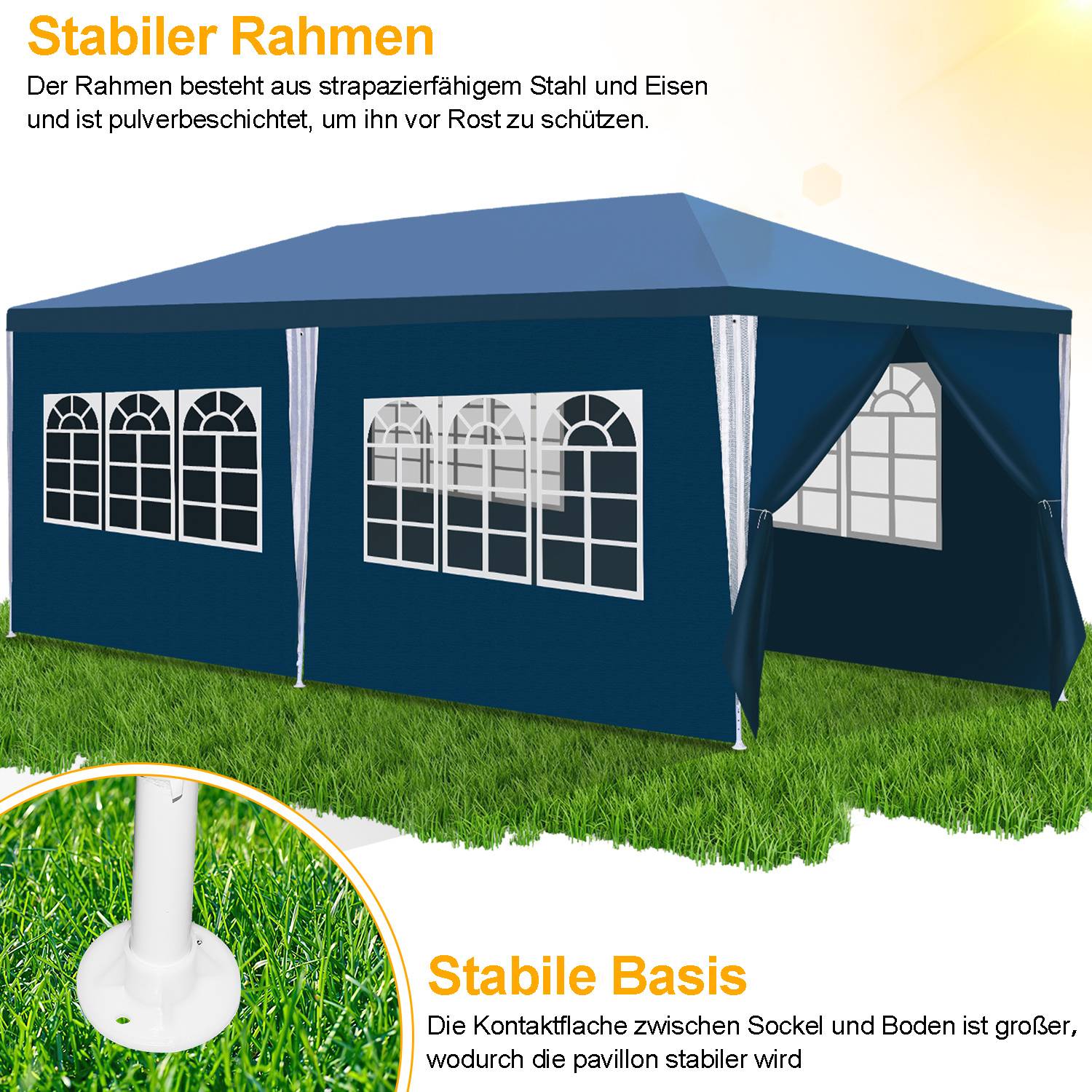 Pavillon 3x6 m Blau Gartenpavillon Partyzelt mit Seitenteilen für Garten Camping