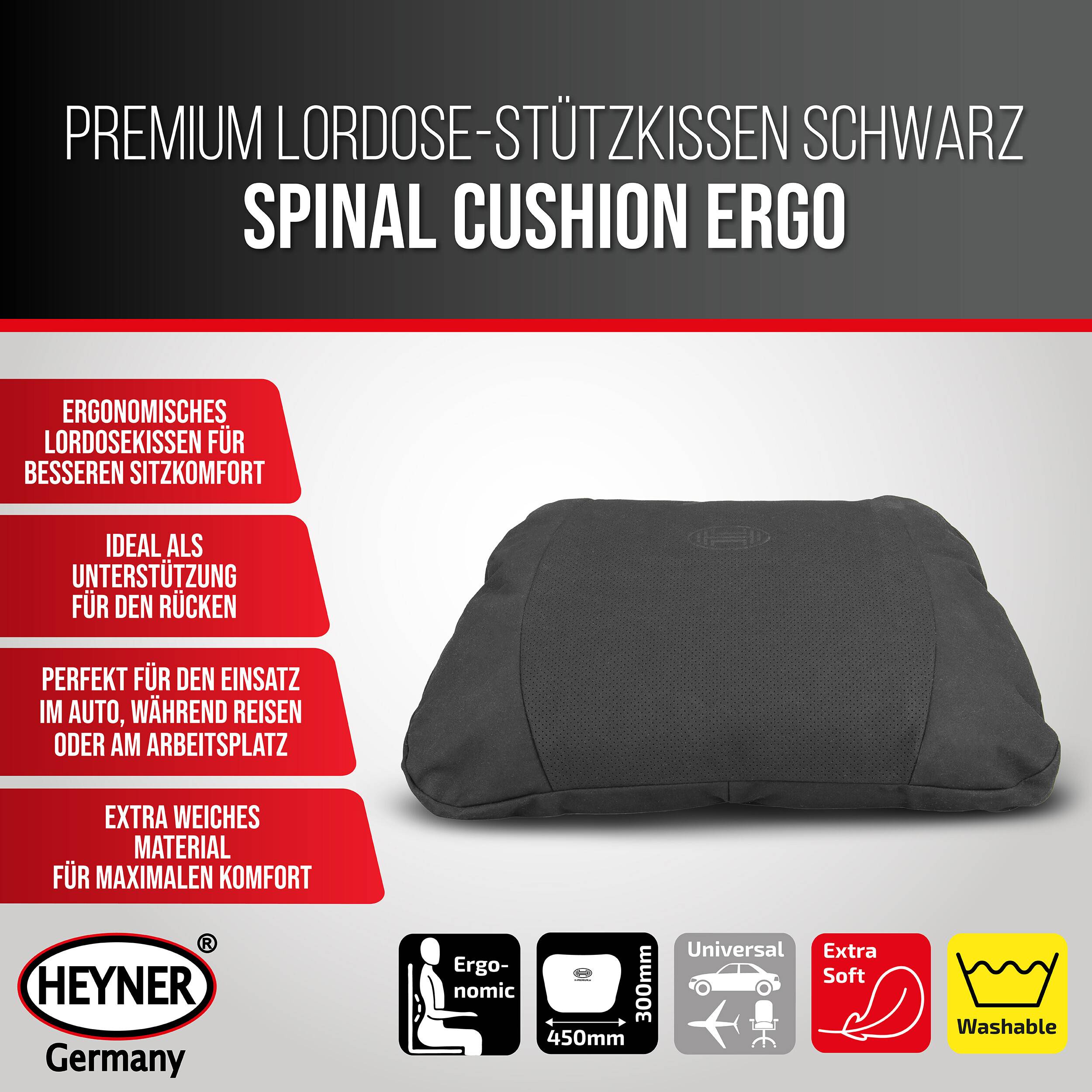 HEYNER® Lordose-Stützkissen in schwarz für Auto, Büro & Reisen in schwarz ergonomisches Lendenwirbelkissen