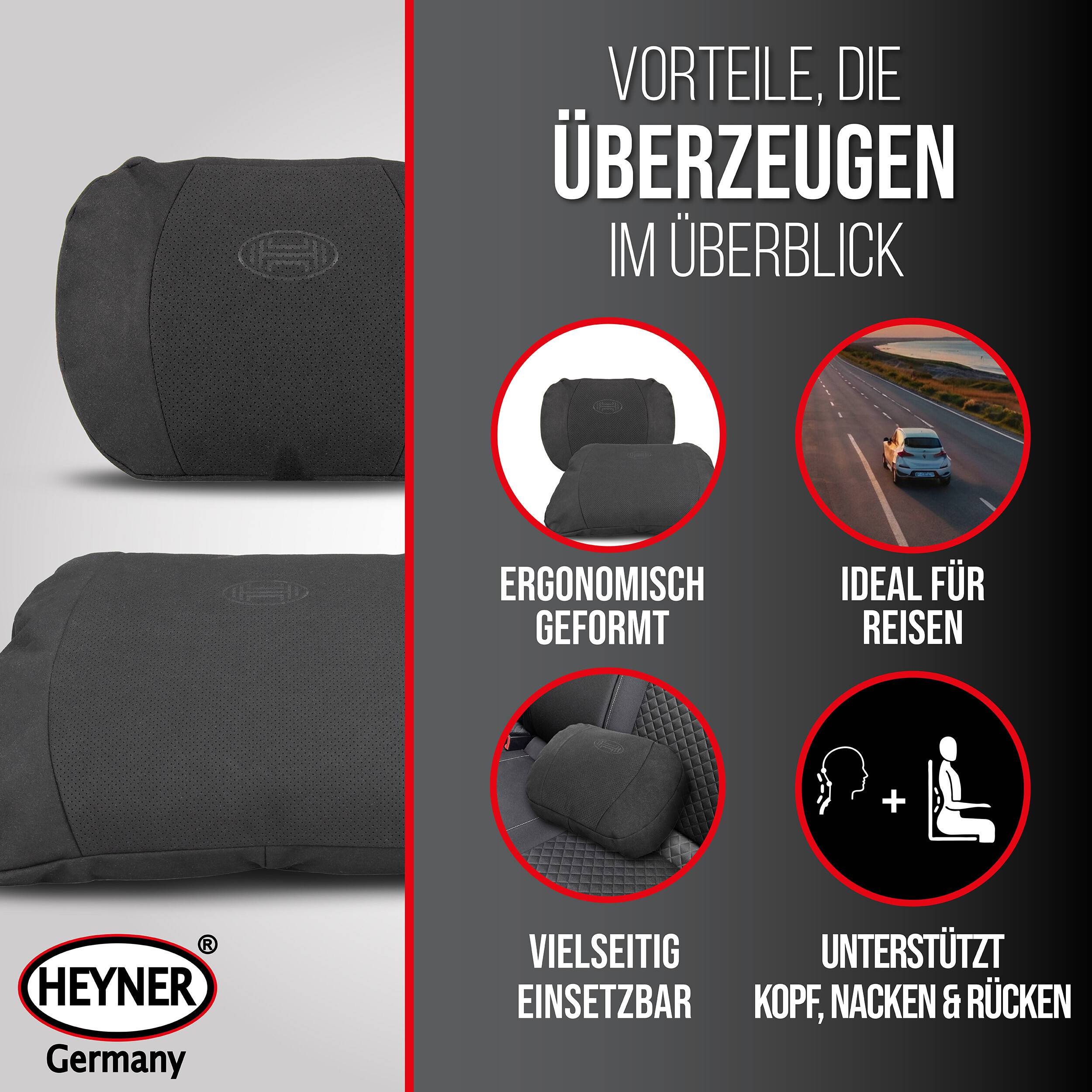 HEYNER Reisekissen mit ergonomischer Nacken- und Rückenstütze, ideal für Reisen, vielseitig einsetzbar und ergonomische Form.