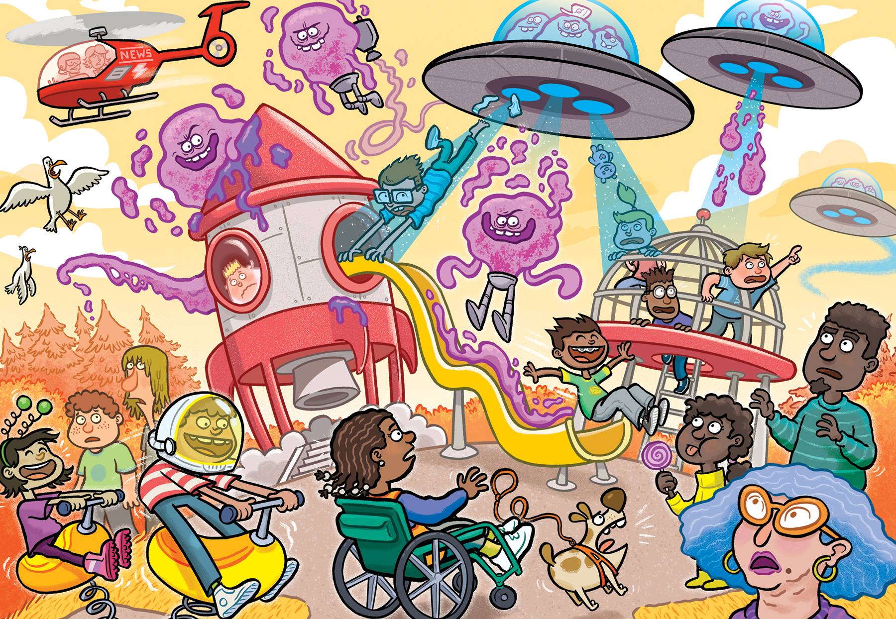 Wasgij Junior 4 - Die Invasion der Aliens! (240 Teile Puzzle)