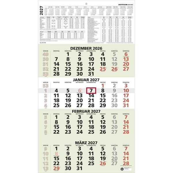 4-Monatskalender 959 33x58,8cm Recycling 2027