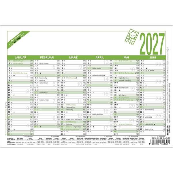 Arbeitstagekalender 904 A5 21x14,8cm Recycling 2027