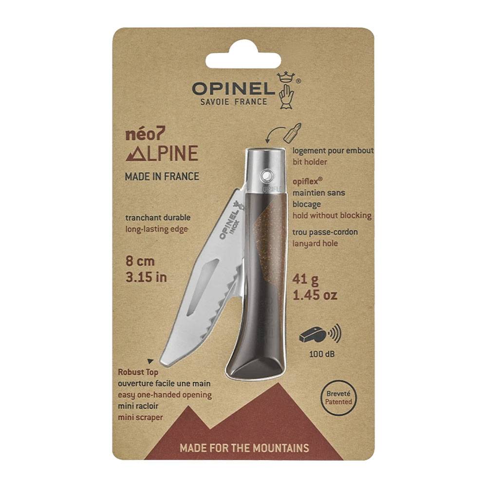 Opinel Neo7 Alpine Taschenmesser mit Notfallpfeife - Dunkelbraun