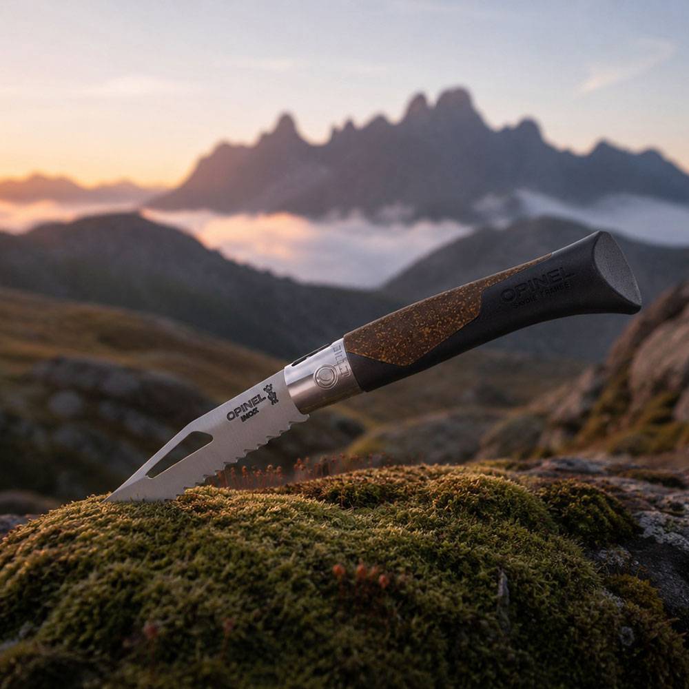 Opinel Neo7 Alpine Taschenmesser mit Notfallpfeife - Dunkelbraun