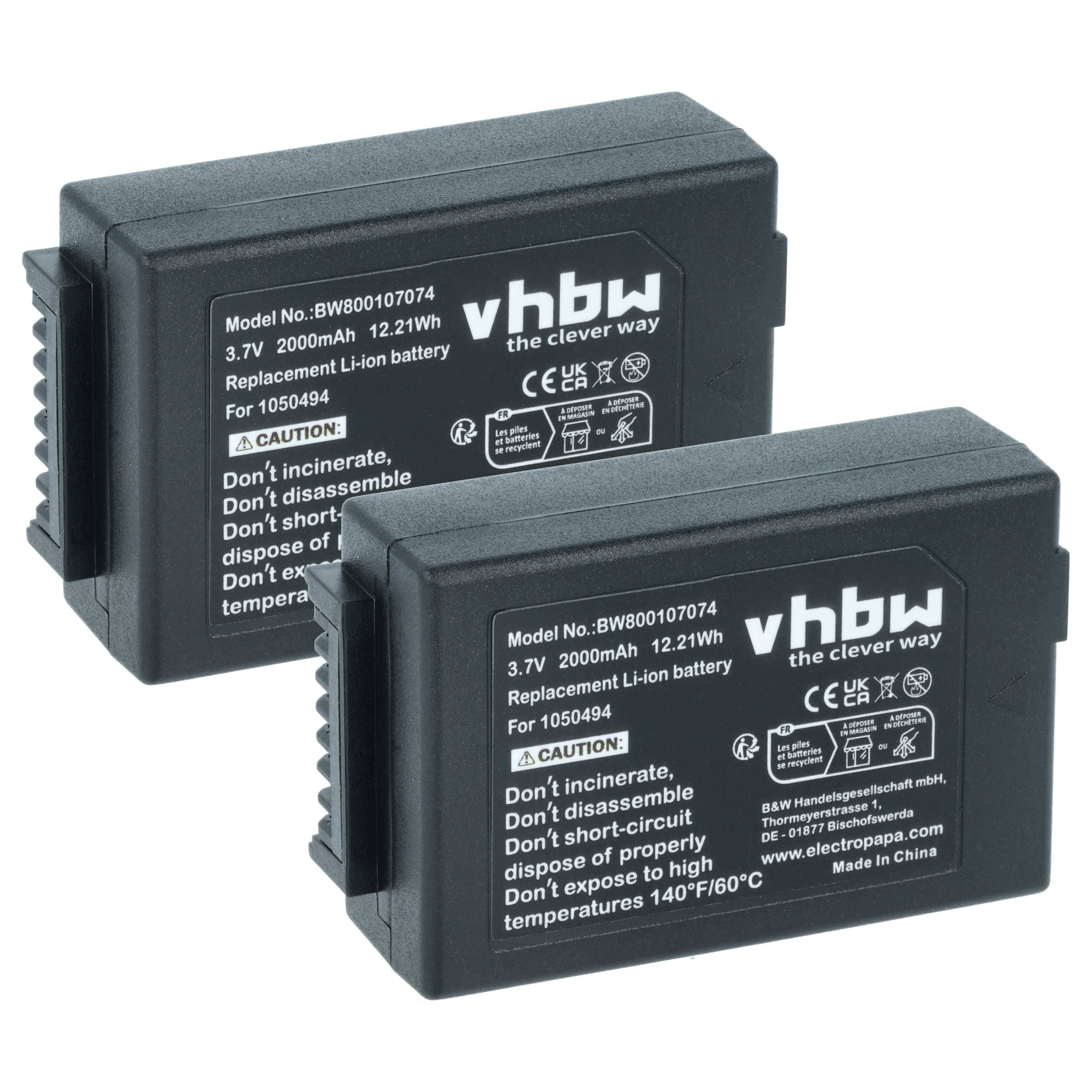 vhbw 2x Akku Ersatz für TEKLOGIX 1050494-002, WA3006, WA3020, 1050494 für Handheld Computer Scanner (2000 mAh, 3,7 V, Li-Ion)