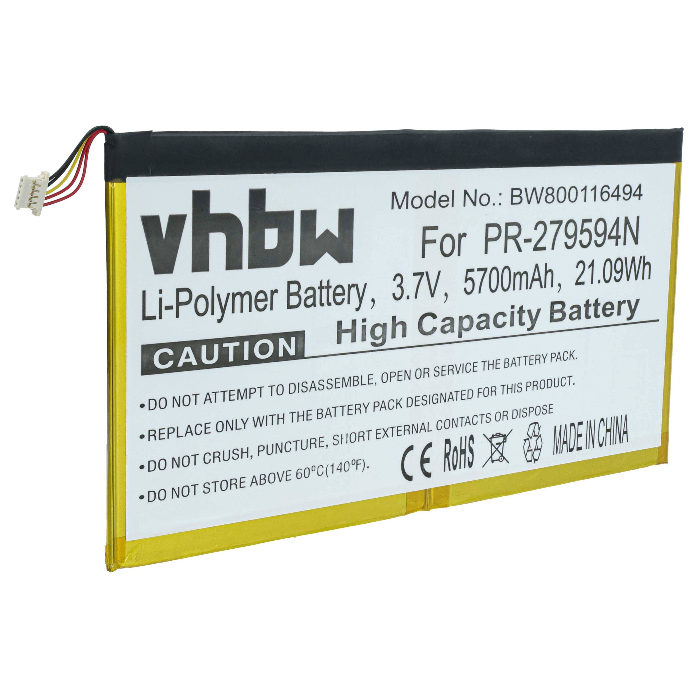 Ein wiederaufladbarer vhbw Li-Polymer-Akku mit der Bezeichnung „Für PR-279594N
