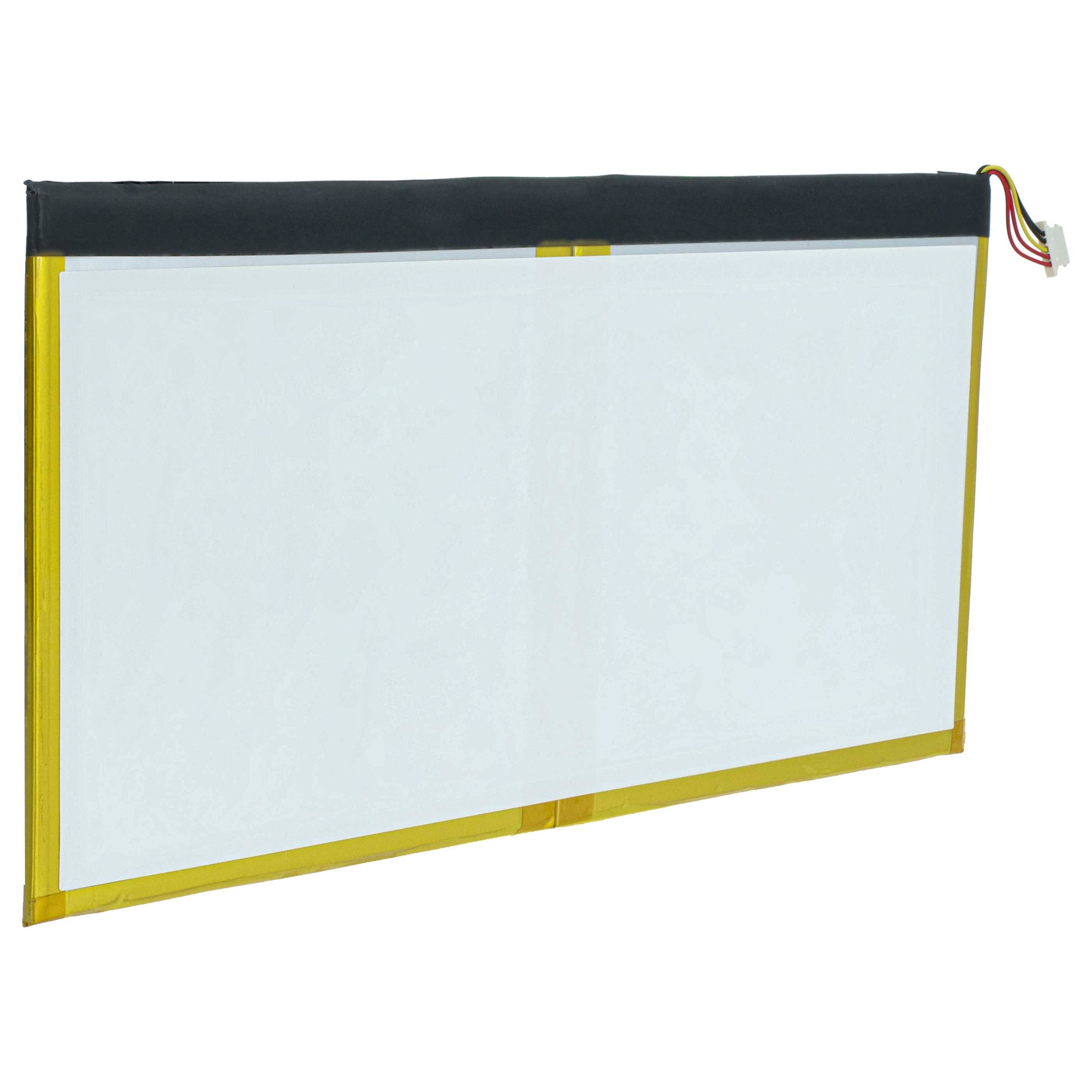 Dünnes rechteckiges Touchscreen-Panel mit schwarzer oberer Kante und gelbem Klebeband-Rand, gezeigt mit einem kleinen Kabelstecker oben rechts.