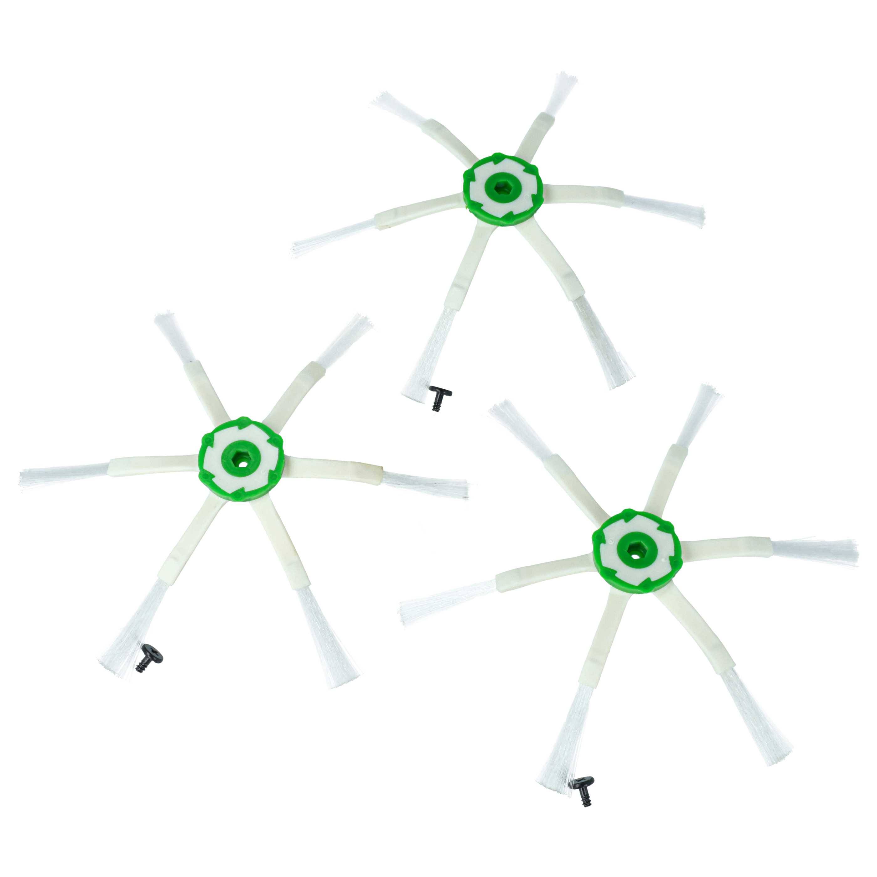 vhbw 3x Seitenbürste kompatibel mit iRobot Roomba i7, i7+, e6, e5 Saugroboter - Reinigungsbürsten Set, weiß / grün, 6-armig