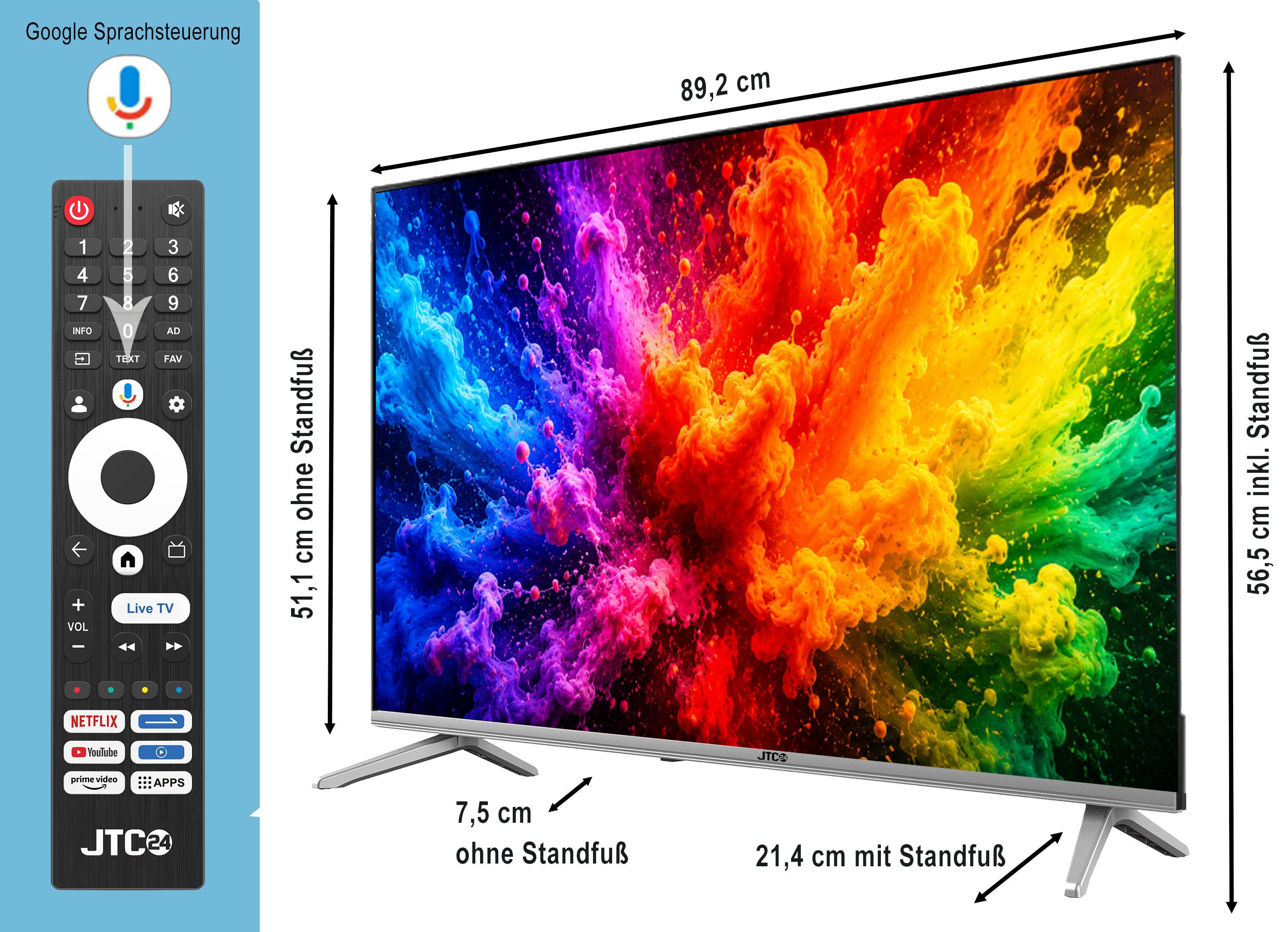 JTC-24 40 Zoll / 100 cm QLED Smart Fernseher JTCSQ40F39405G, Android TV, Play Store, Google Sprachsteuerung, Triple Tuner, Bluetooth