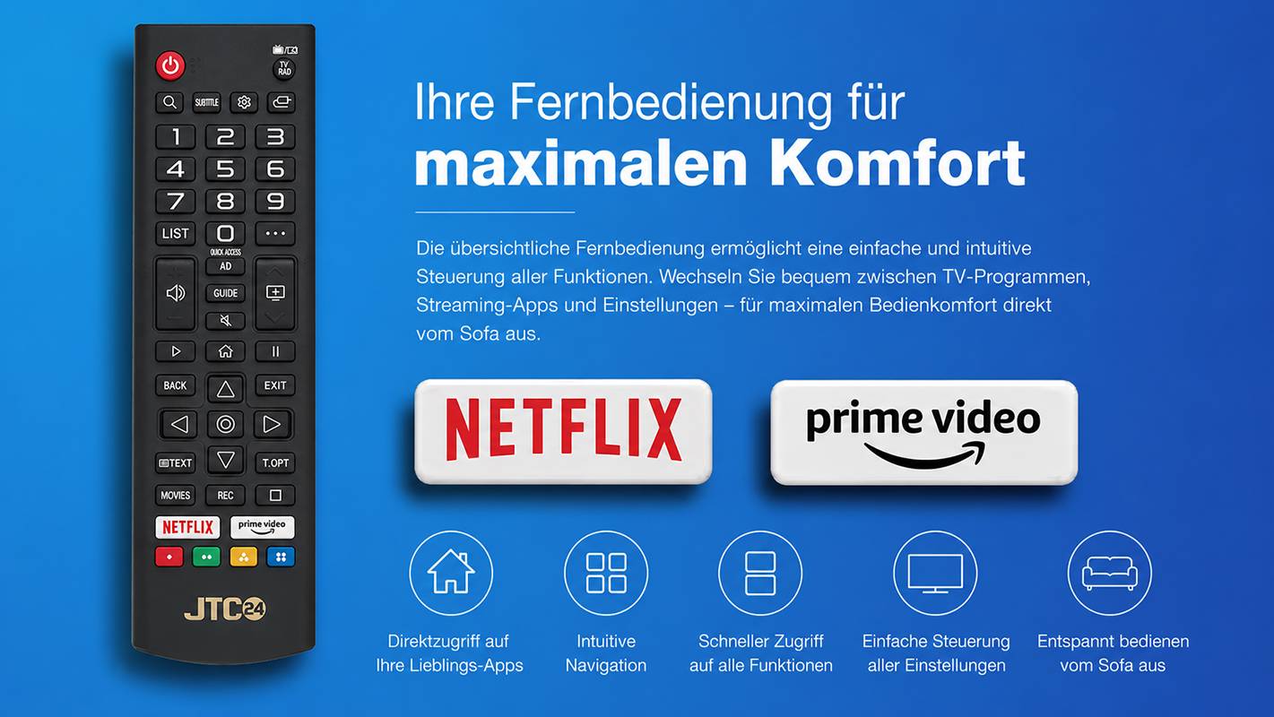 JTC-24 50 Zoll / 126 cm 4K UHD Smart Fernseher JTCS50U39501FLW, webOS Hub, Triple Tuner, Randlos Design, Bluetooth, WLAN