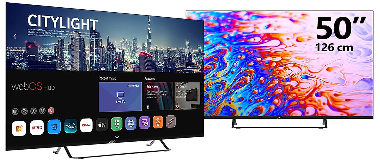 JTC-24 50 Zoll / 126 cm 4K UHD Smart Fernseher JTCS50U39501FLW, webOS Hub, Triple Tuner, Randlos Design, Bluetooth, WLAN