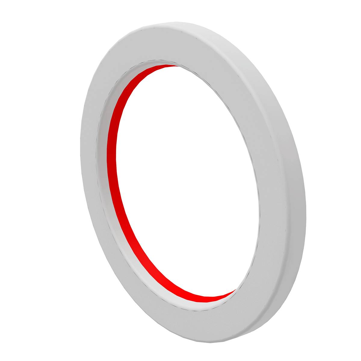 Ein weißer kreisförmiger Ring mit einer roten Innenkante, dargestellt auf schwarzem Hintergrund.