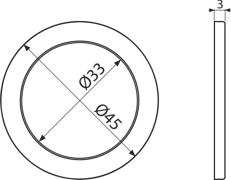 Technische Zeichnung eines kreisförmigen Rings mit einem großen X über der Mitte, das Durchmesser- und Radiusmessungen in einem CAD-ähnlichen Diagramm zeigt.