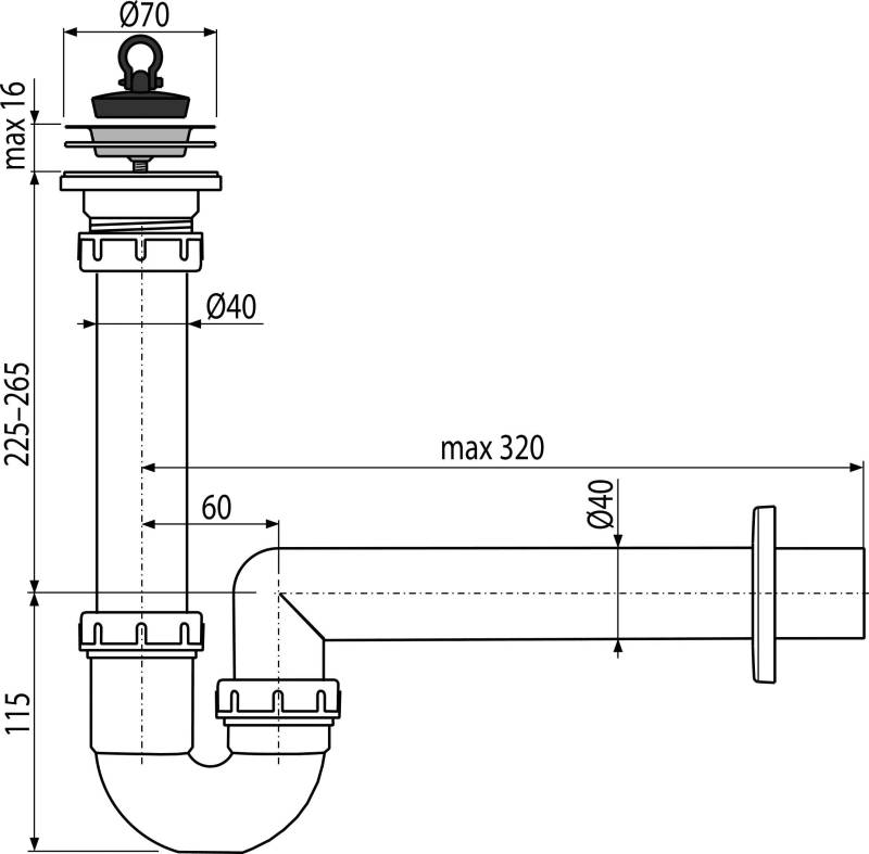 Alcadrain A800-DN40 Röhrengeruchverschluss mit einem Edelstahlgitter DN70