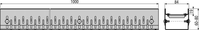 Alcadrain Entwässerungsrinne 75 mm verstellbar, verzinkt
