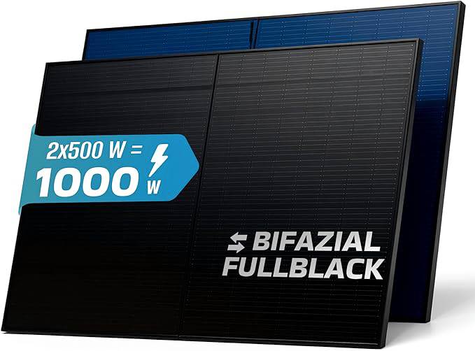 Solarmodul 2x500 Watt Full Black Bifazial Glas PV Modul Solarpanel PMax 1000W