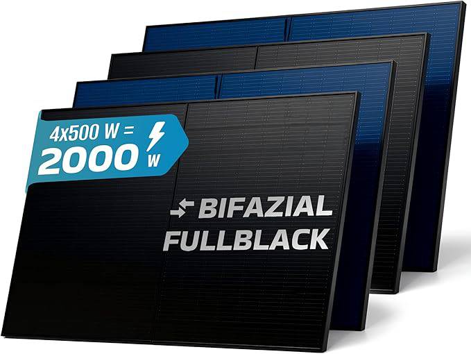 Solarmodul 4x500 Watt Full Black Bifazial Glas PV Modul Solarpanel PMax 2000W