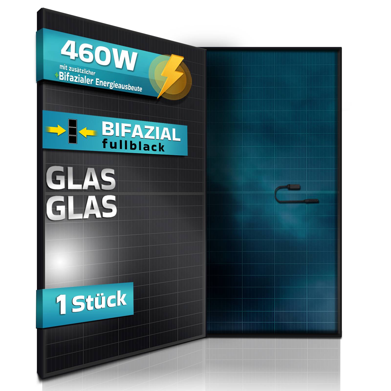 Solarmodul 460 Watt Full Black Bifazial Glas PV Modul Solarpanel PMax 460W