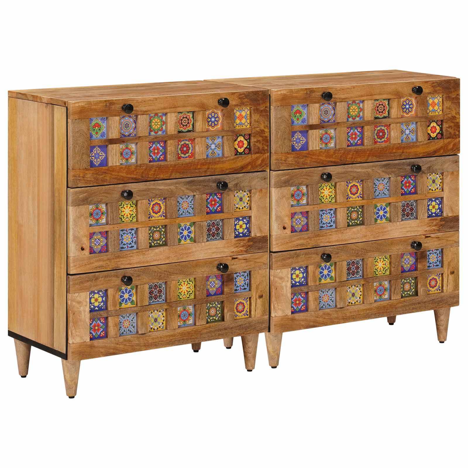 vidaXL Sideboard 2 pcs Natur 60 x 33 x 75 cm Massivholz Mango