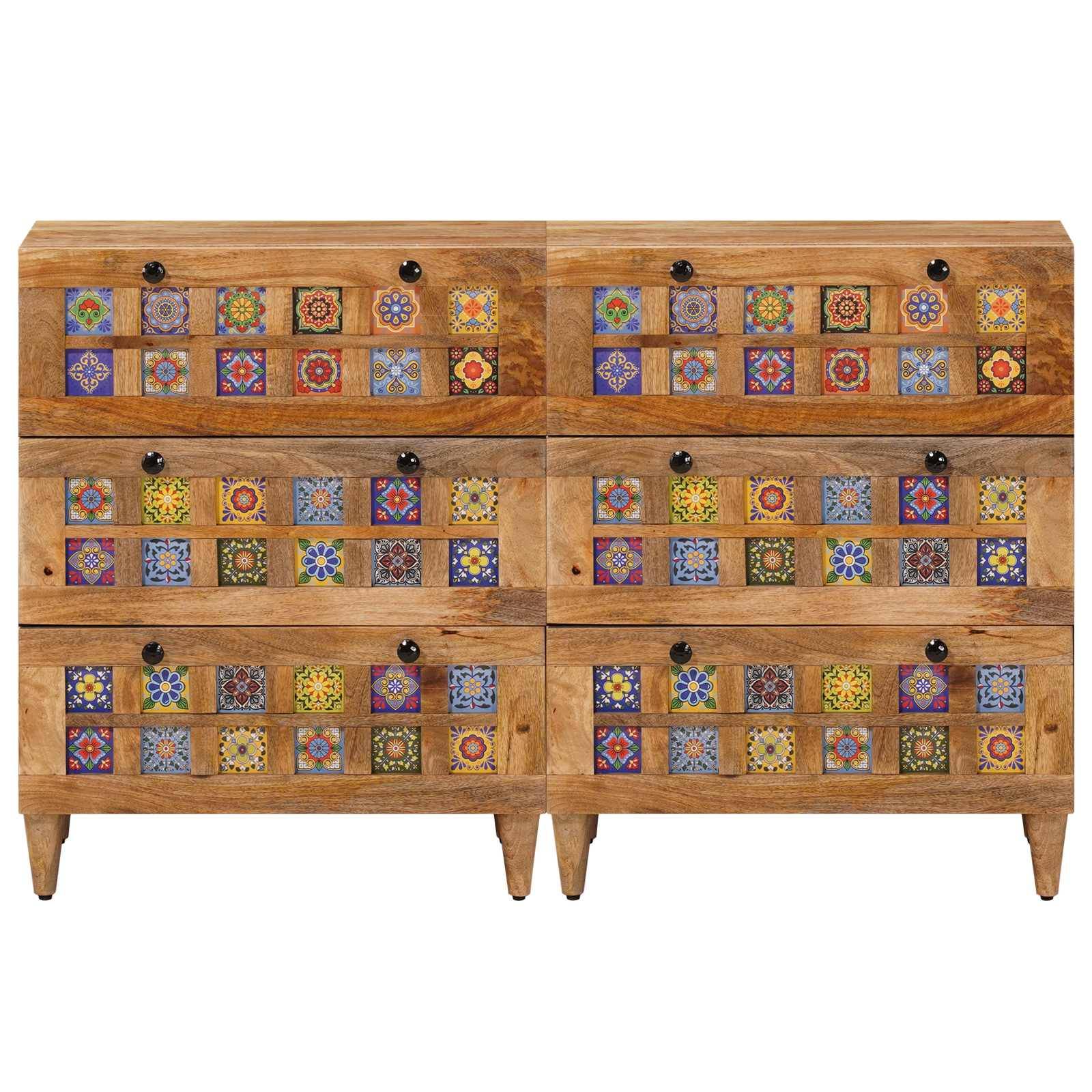 vidaXL Sideboard 2 pcs Natur 60 x 33 x 75 cm Massivholz Mango