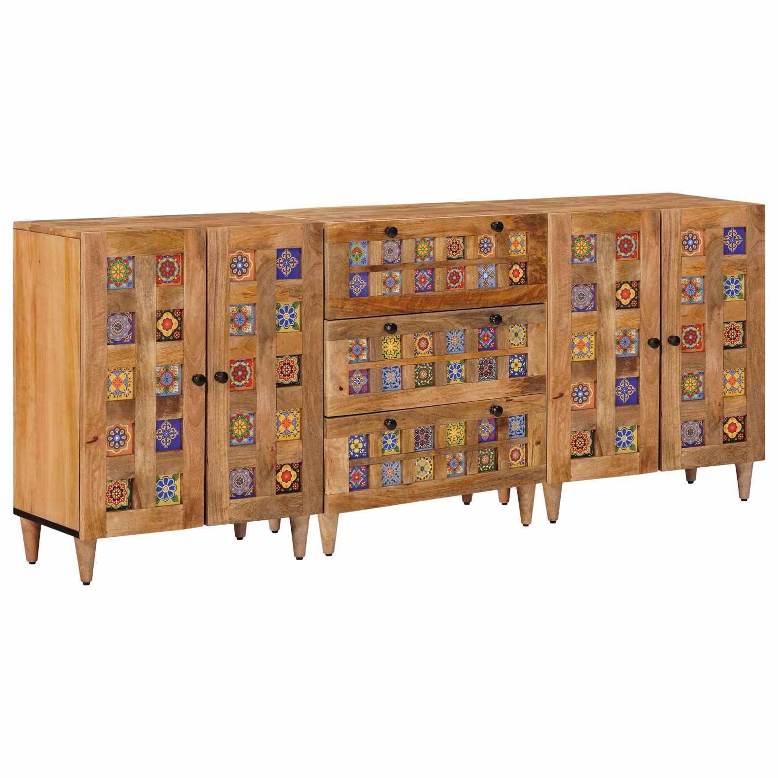 vidaXL Sideboard 3 pcs Natur 60 x 33,5 x 75 cm Massivholz Mango