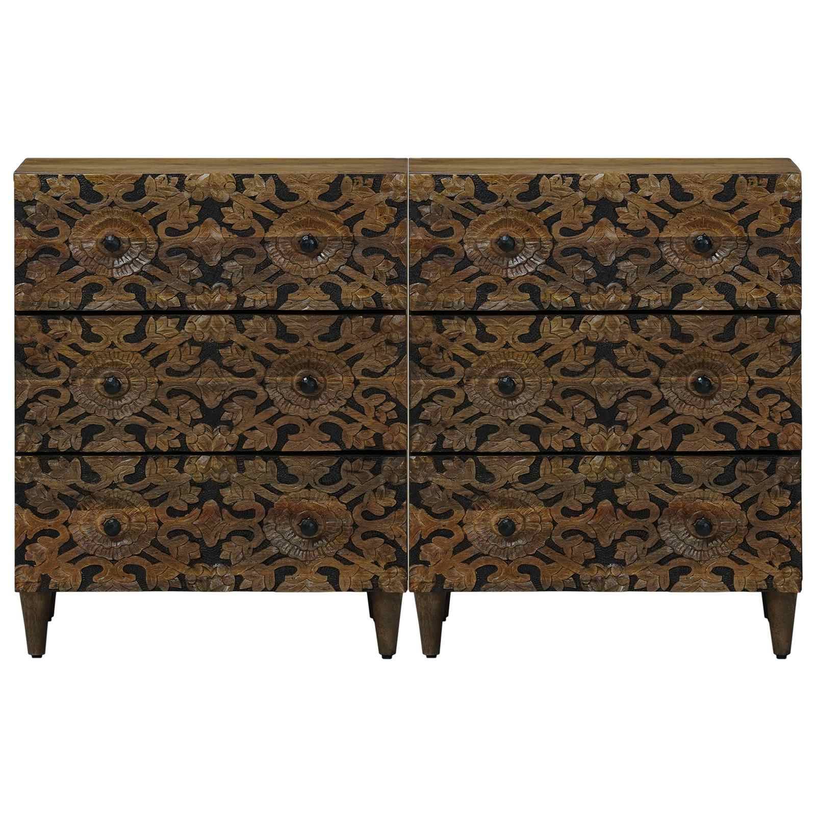 vidaXL Sideboard 2 pcs Braun 60 x 33,5 x 75 cm Massivholz Mango