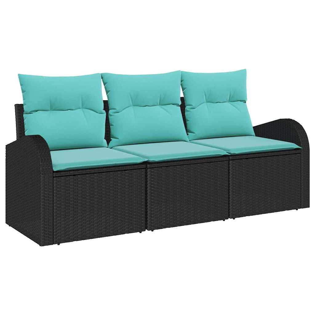 vidaXL Garten-Sofa-Set 3 pcs Schwarz und Türkis Poly Rattan