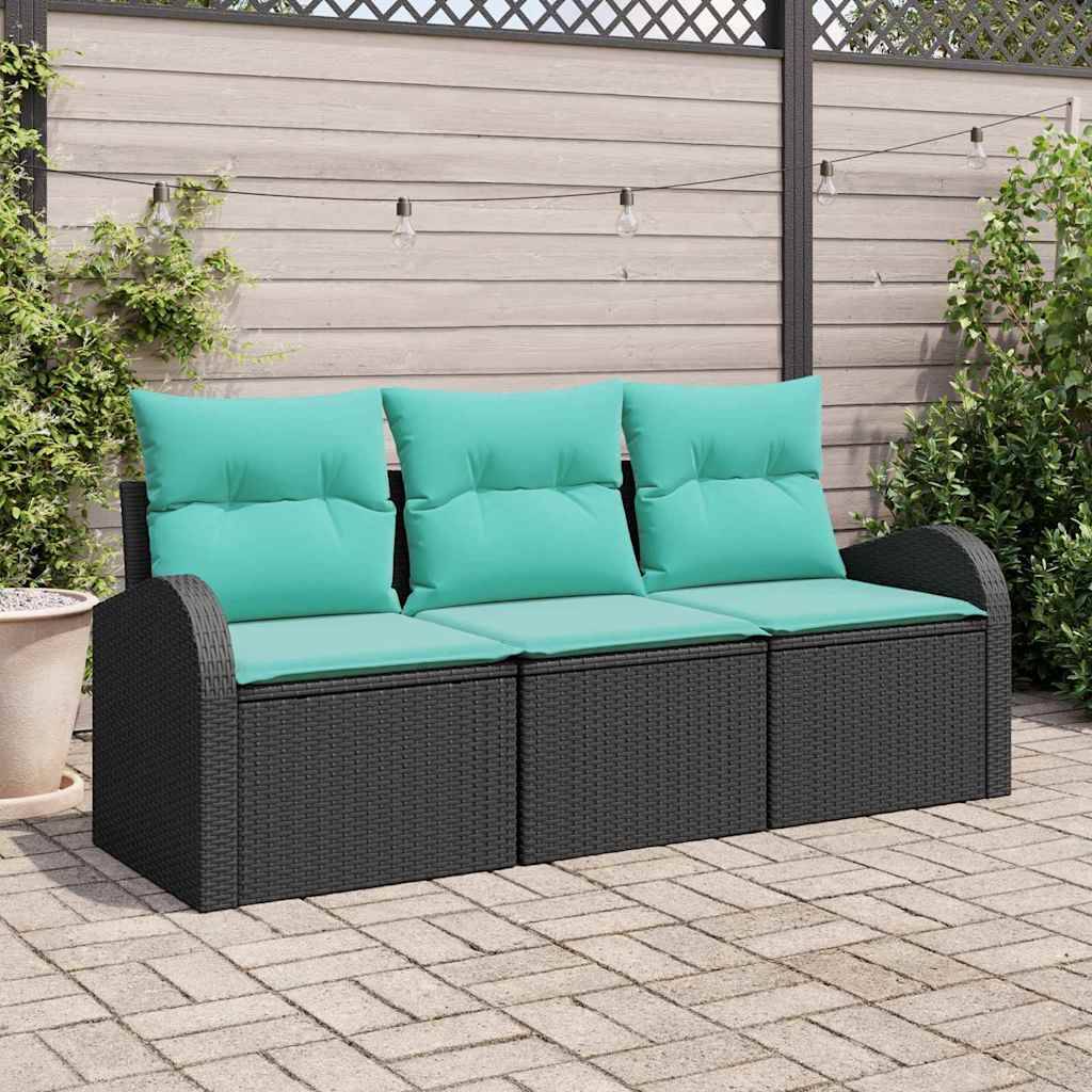 vidaXL Garten-Sofa-Set 3 pcs Schwarz und Türkis Poly Rattan