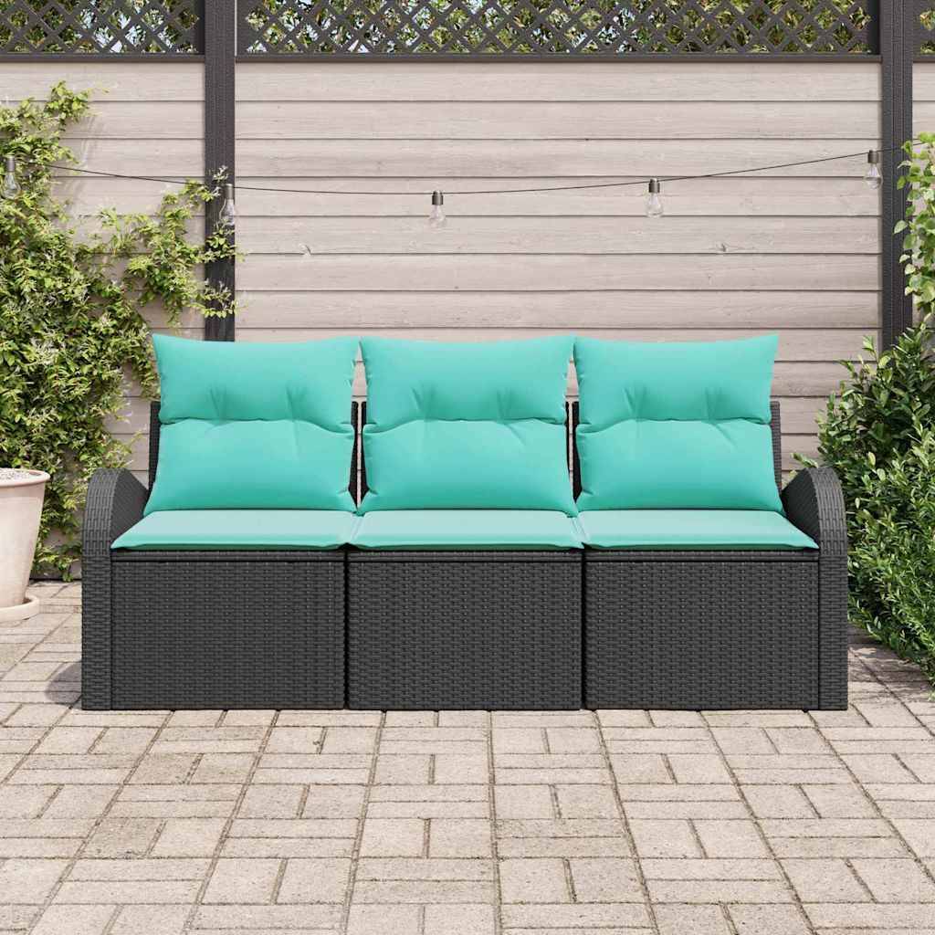 vidaXL Garten-Sofa-Set 3 pcs Schwarz und Türkis Poly Rattan
