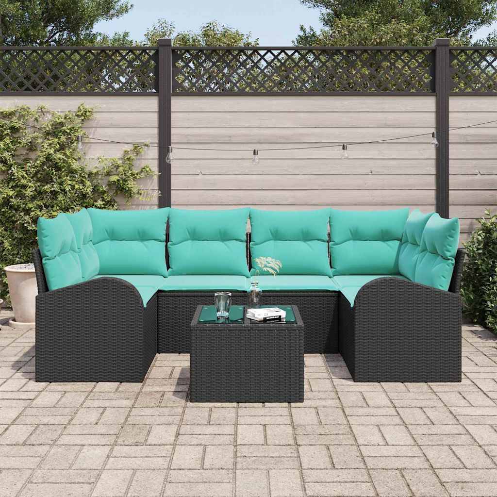 vidaXL Gartensofa-set mit Kissen 7 pcs Schwarz und Türkis Poly-Rattan