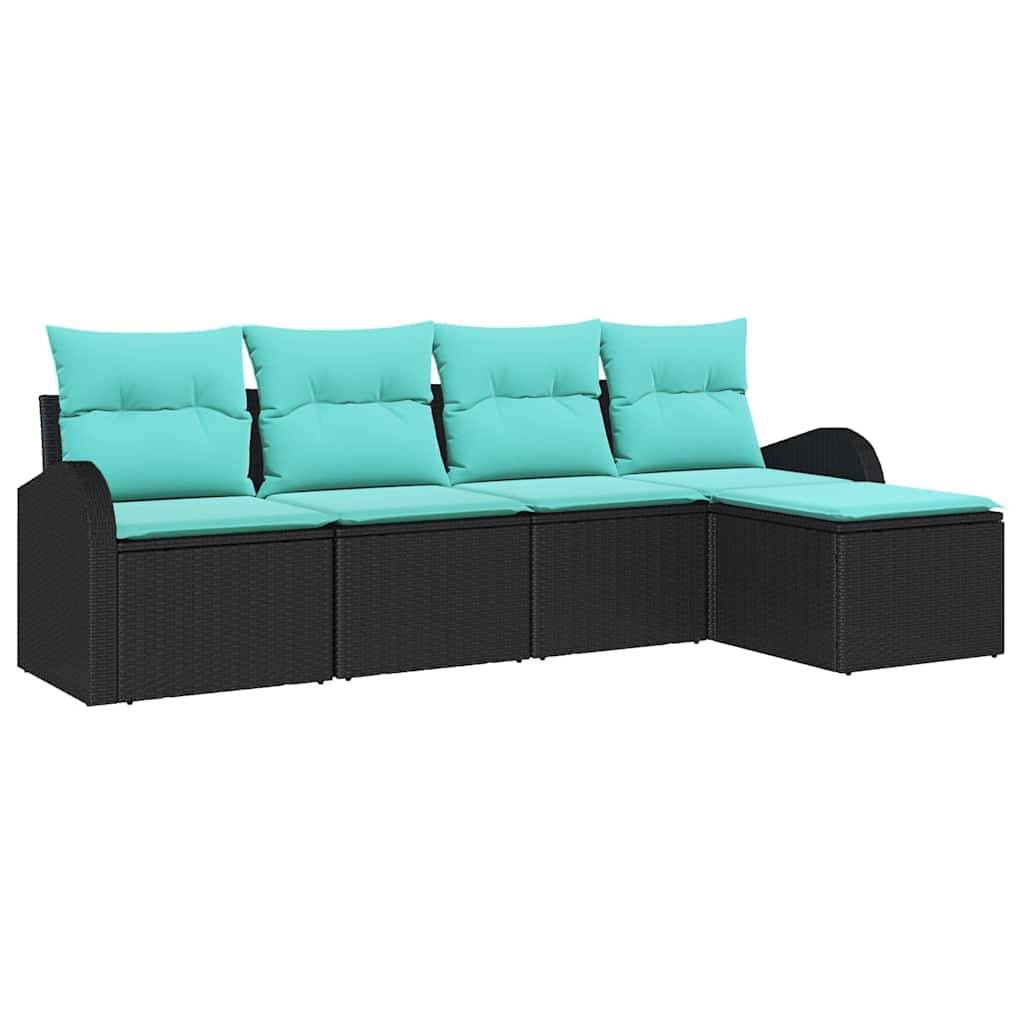 vidaXL Sofa Set mit Kissen 5 pcs Schwarz und Türkis Poly-Rattan