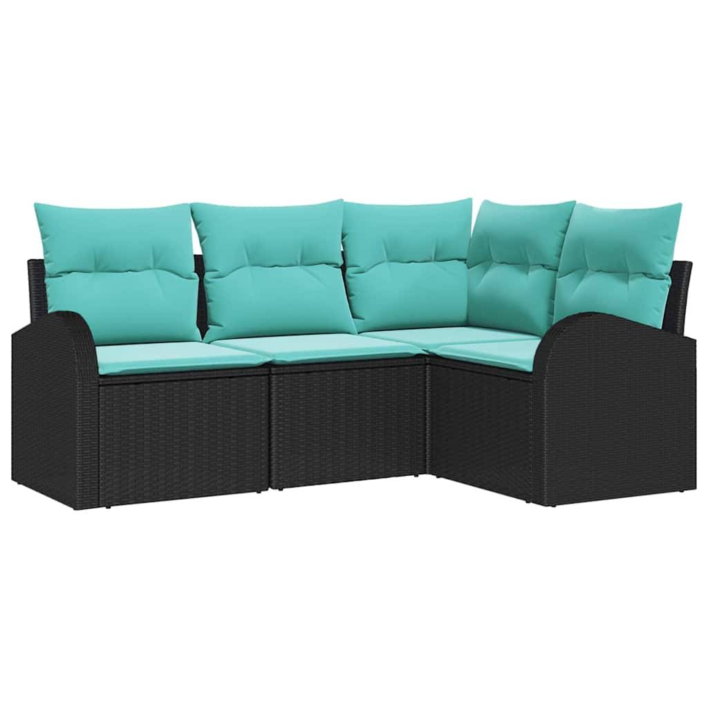 vidaXL Gartensofa-set mit Kissen 4 pcs Schwarz und Türkis Poly-Rattan