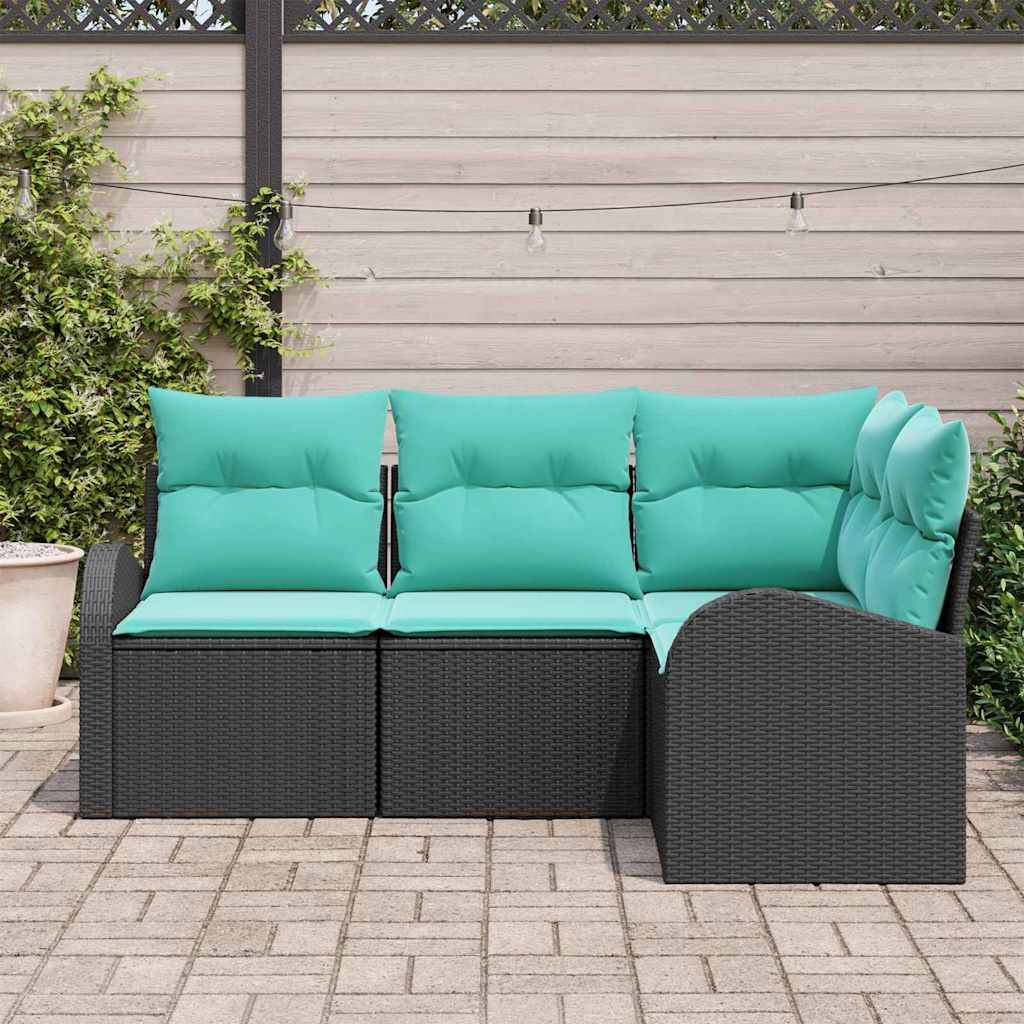 vidaXL Gartensofa-set mit Kissen 4 pcs Schwarz und Türkis Poly-Rattan
