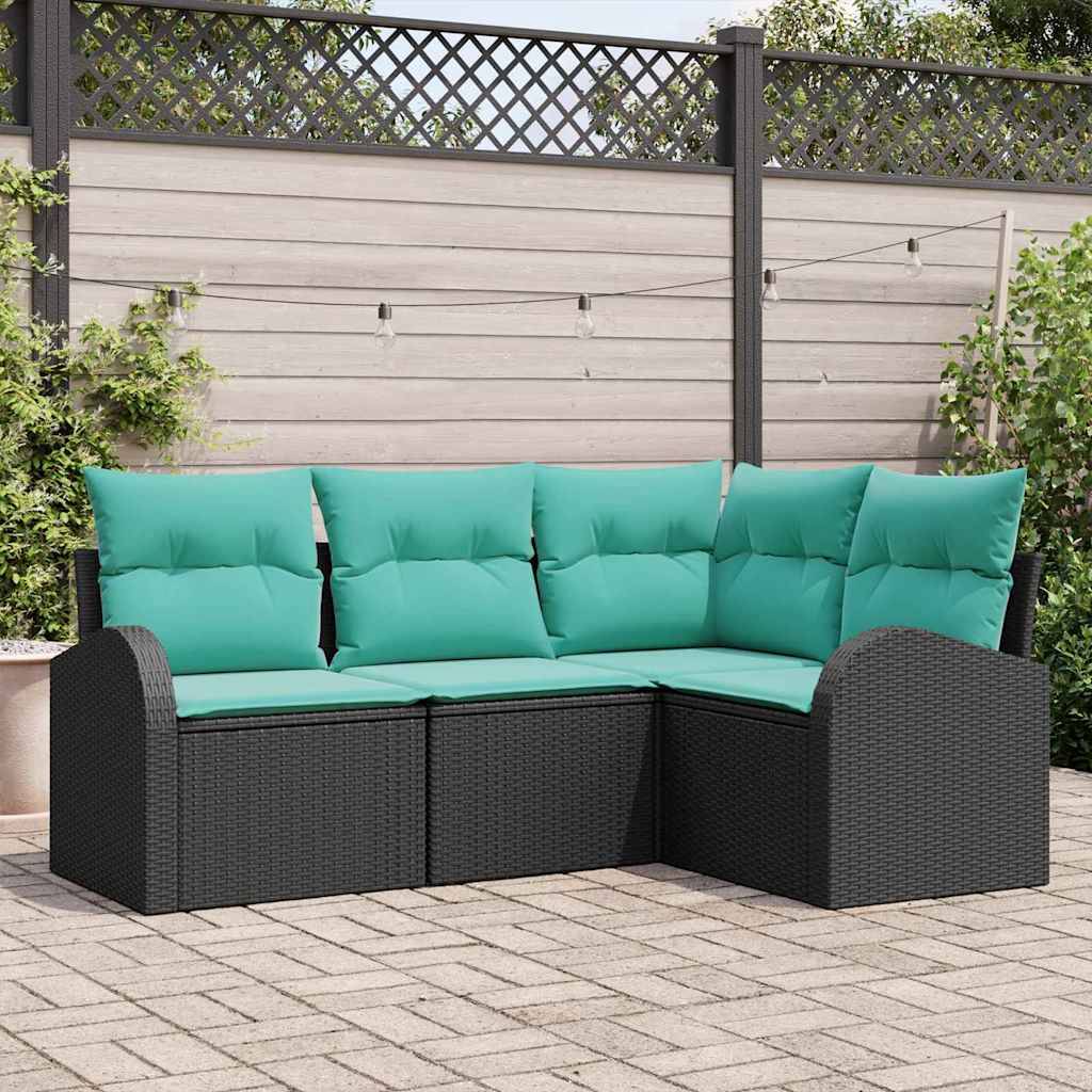 vidaXL Gartensofa-set mit Kissen 4 pcs Schwarz und Türkis Poly-Rattan