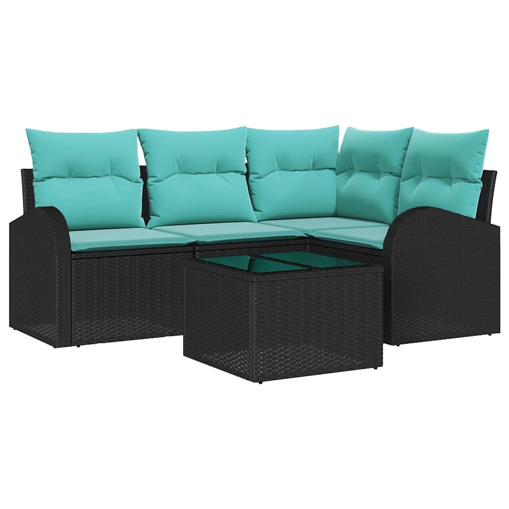 vidaXL Gartensofa-set mit Kissen 5 pcs Schwarz und Türkis Poly-Rattan