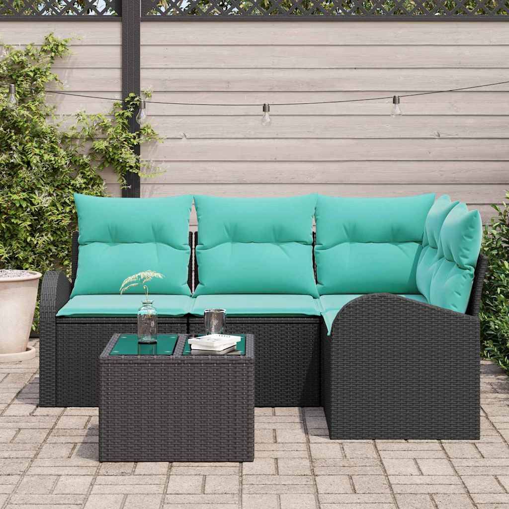 vidaXL Gartensofa-set mit Kissen 5 pcs Schwarz und Türkis Poly-Rattan