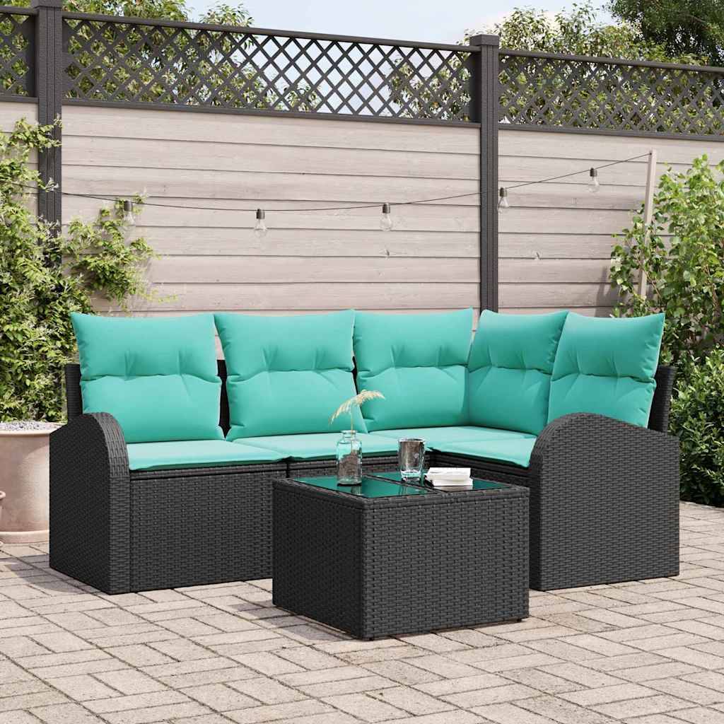 vidaXL Gartensofa-set mit Kissen 5 pcs Schwarz und Türkis Poly-Rattan