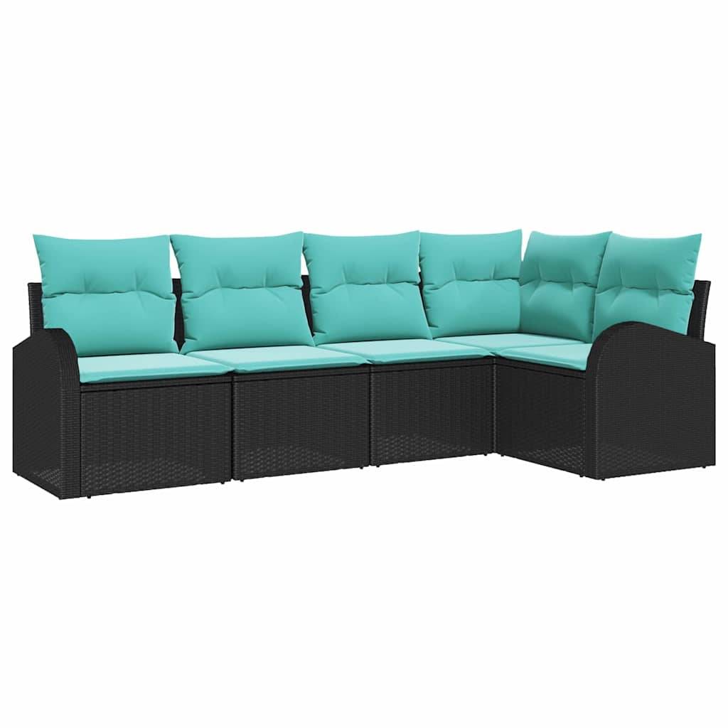 vidaXL Gartensofa-set mit Kissen 5 pcs Schwarz und Türkis Poly-Rattan