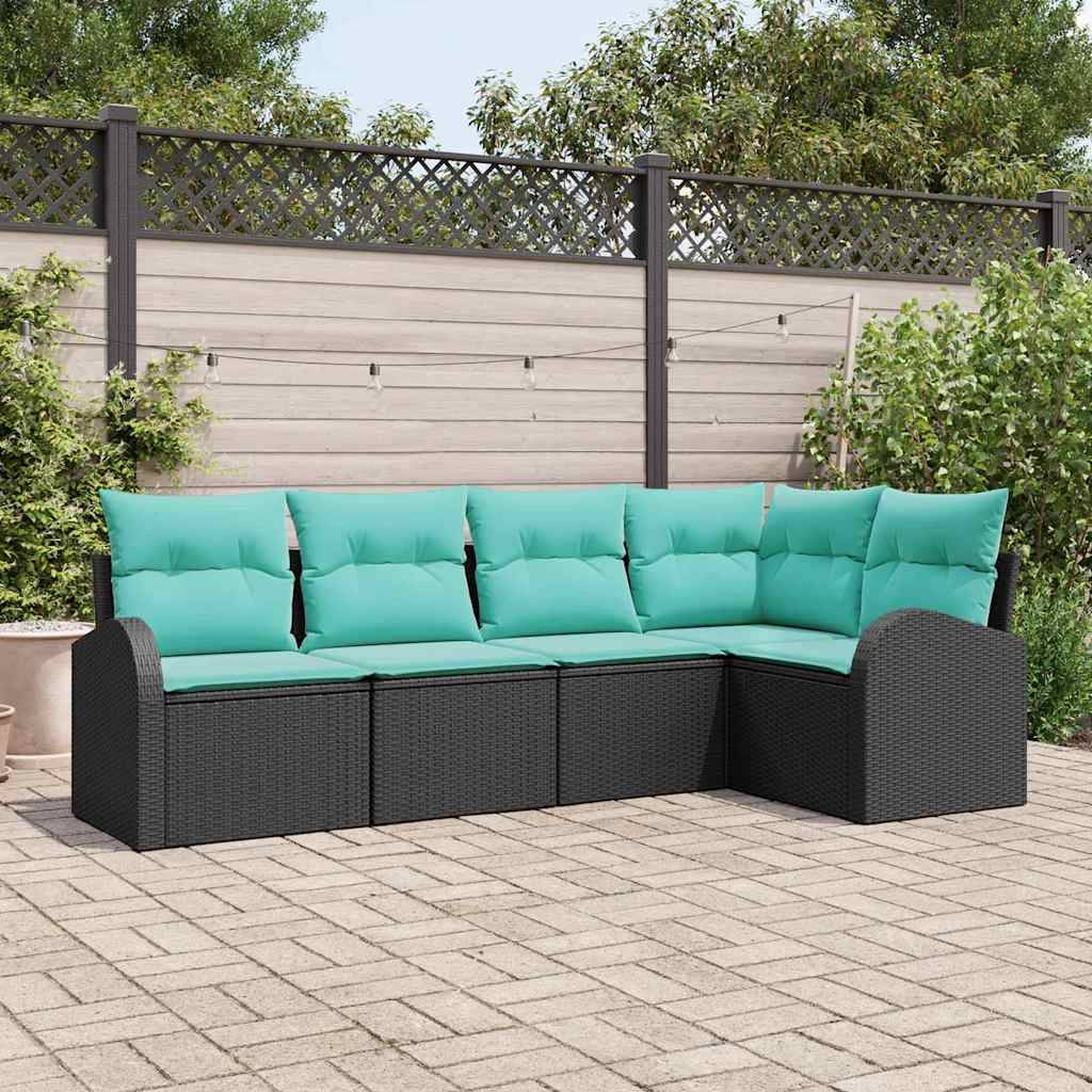 vidaXL Gartensofa-set mit Kissen 5 pcs Schwarz und Türkis Poly-Rattan
