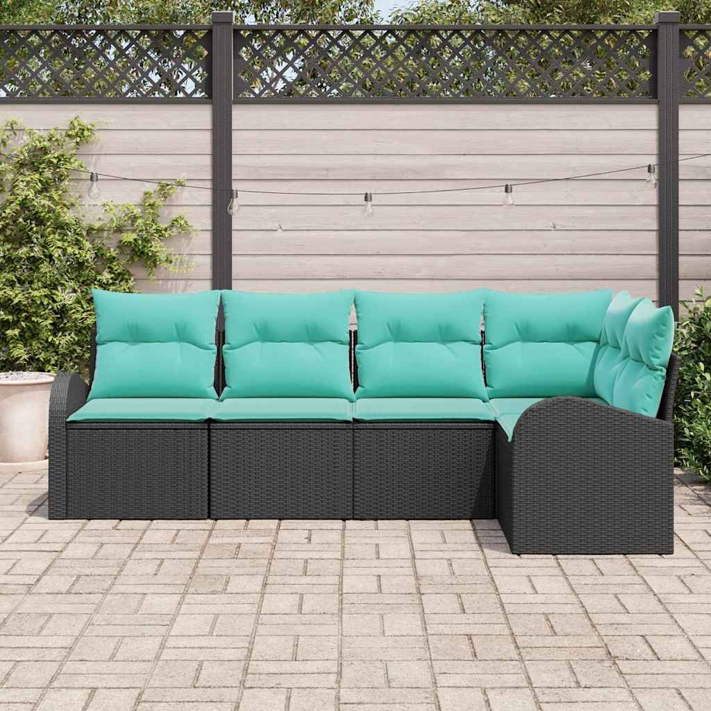vidaXL Gartensofa-set mit Kissen 5 pcs Schwarz und Türkis Poly-Rattan
