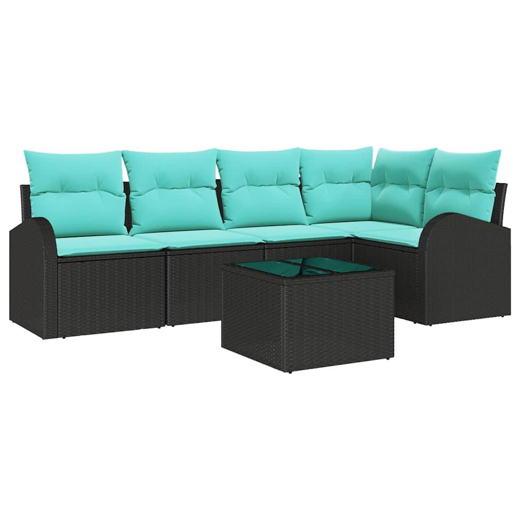 vidaXL Gartensofa-set mit Kissen 6 pcs Schwarz und Türkis Poly-Rattan