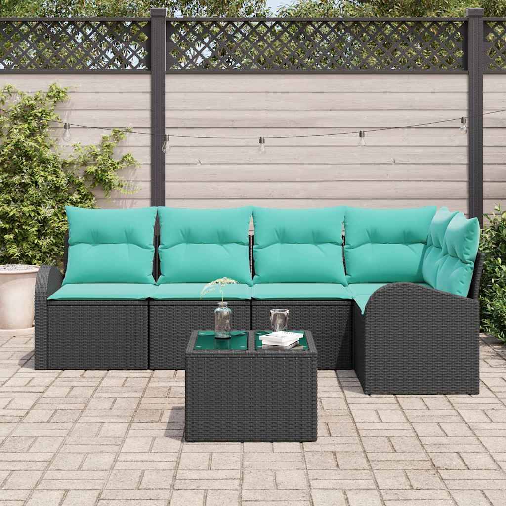 vidaXL Gartensofa-set mit Kissen 6 pcs Schwarz und Türkis Poly-Rattan