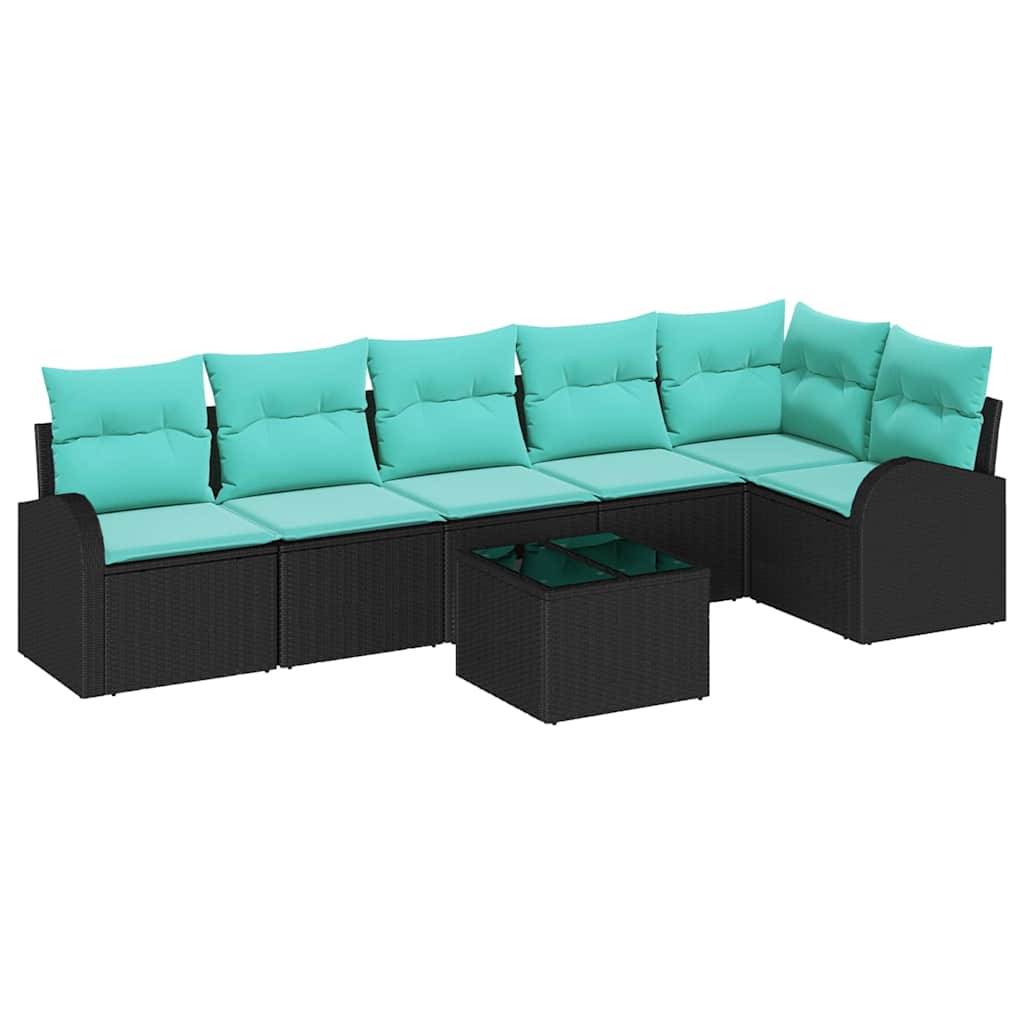 vidaXL Gartensofa-set mit Kissen 7 pcs Schwarz und Türkis Poly-Rattan